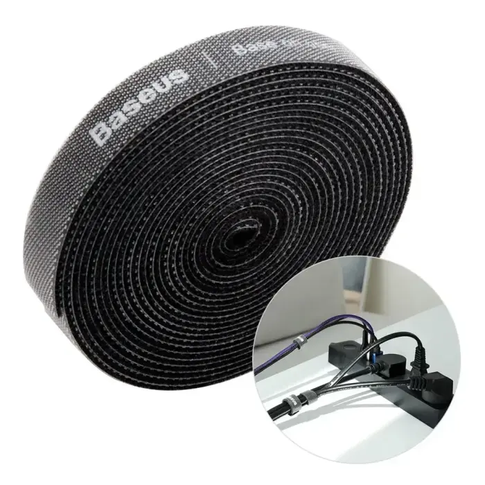 Baseus Rainbow Circle Hook and Loop Cable Organizer – 3m, Black