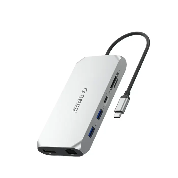 Док-станция-концентратор 12-в-1 USB-C - USB-A USB-C HDMI DisplayPort SD/microSD RJ45 3.5mm CTIA - серебристый
