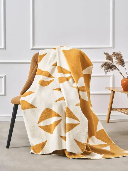 Kokvilnas akrila pleds 150x200 cm 2139/2 sinepju krēmkrāsas