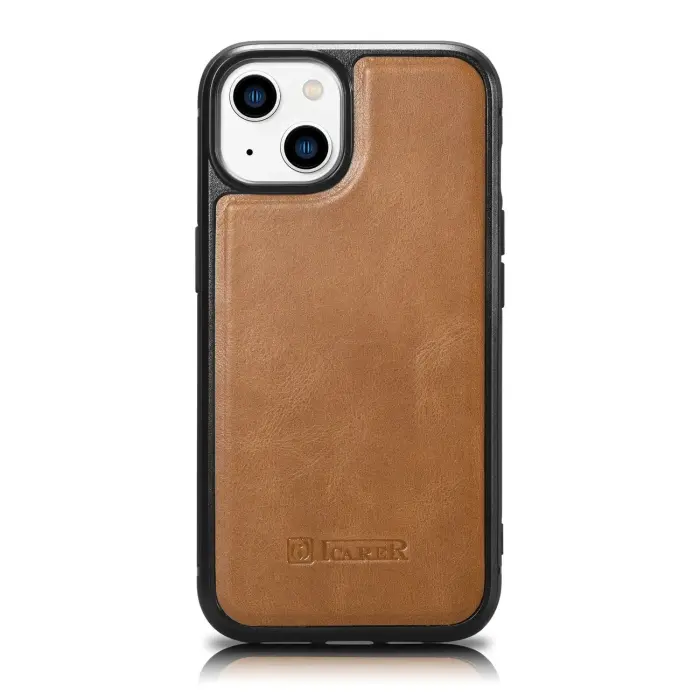 ICARER dabīgās ādas vāks iPhone 14 Plus - gaiši brūns