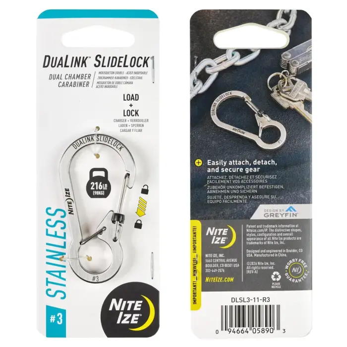 Key Carabiner Nite Ize DuaLink SlideLock - Double Chamber- Size #3 - Stainless Steel