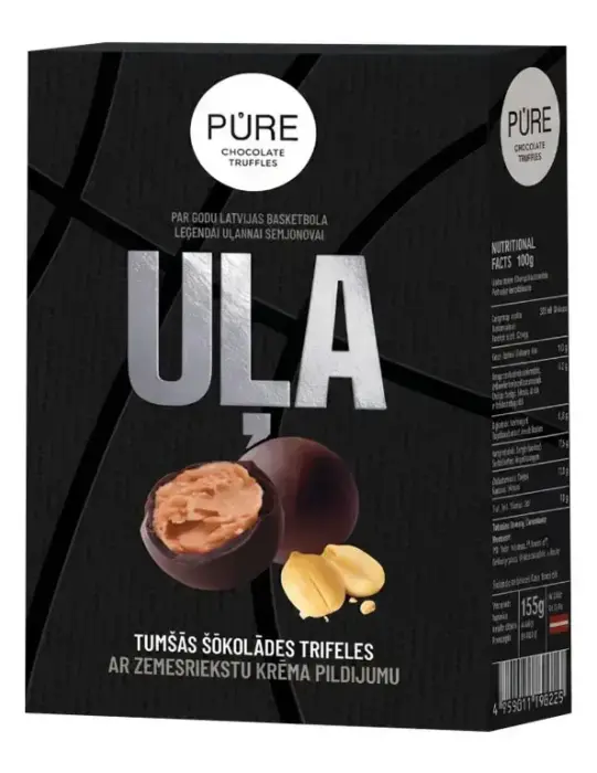 Tumšās šokolādes trifeles ar zemesriekstu krēma pildījumu "UĻA" 133g PURE CHOCOLATE