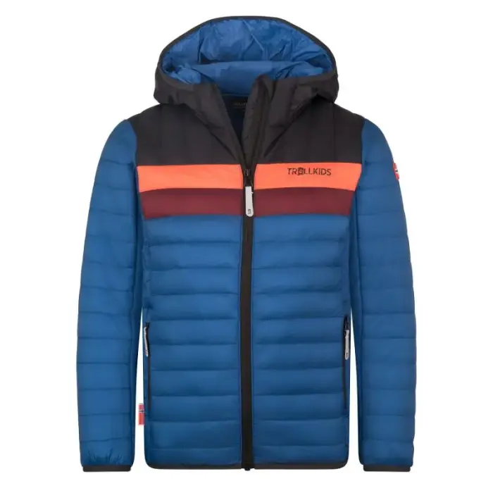 Trollkids Eikefjord Ultra-light Polyfiber Jacket alpine blue/black/radiant red/chestnut brown (463-144) - Size: 122