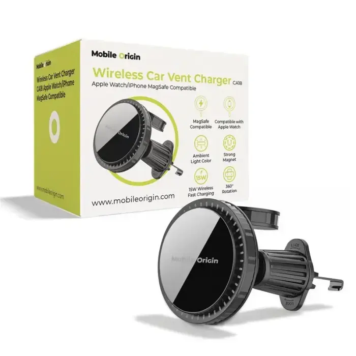 Mobile Origin Wireless Car Vent Charger CA18, Apple Watch/iPhone MagSafe Compatible