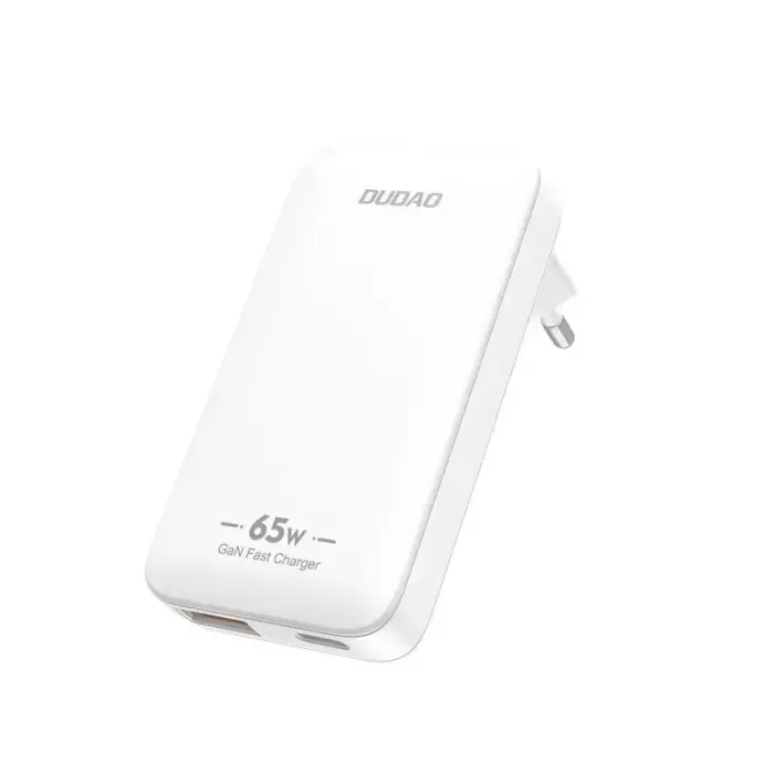 Dudao A65Q īpaši plāns GaN 65W ceļojuma sienas lādētājs USB-A USB-C PD EU/US - Balts