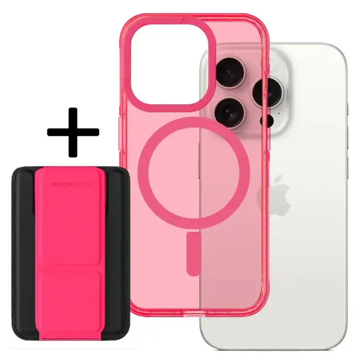 Amazing Thing Titan Pro Neon Mag Wallet Case maciņš iPhone 15 Pro Max, rozā