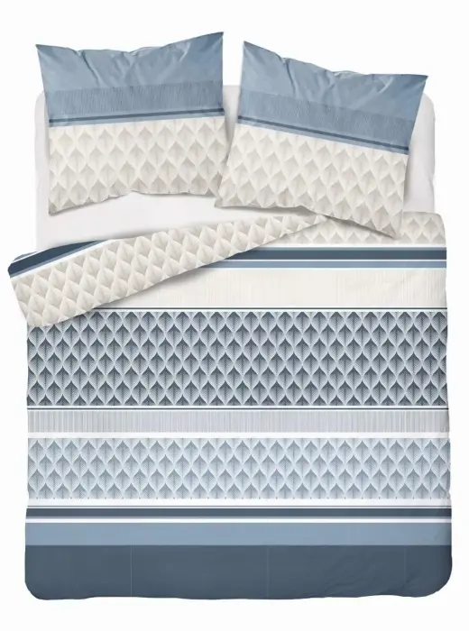 Microfiber Bedding Set 220x200 cm, Blue Beige Geometric, 5028 A 65 Light