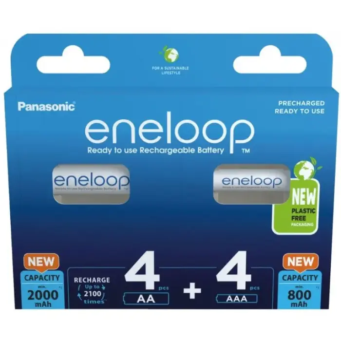 PANASONIC Eneloop akude komplekt 4x AA 2000mAh + 4x AAA 800mAh