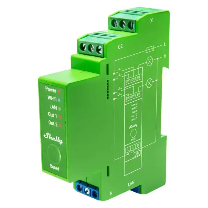 Shelly Pro Dimmer 2, 2 kanālu viedais DIN sliedes dimmers