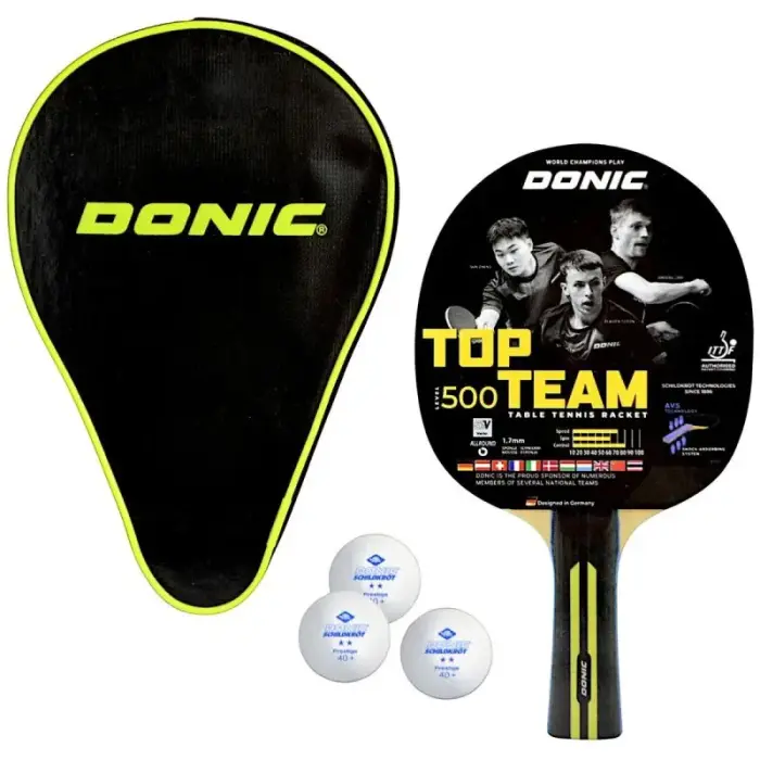 TABLE TENNIS RACKET COVER 3 BALLS SET TOP TEAM 500 POTS