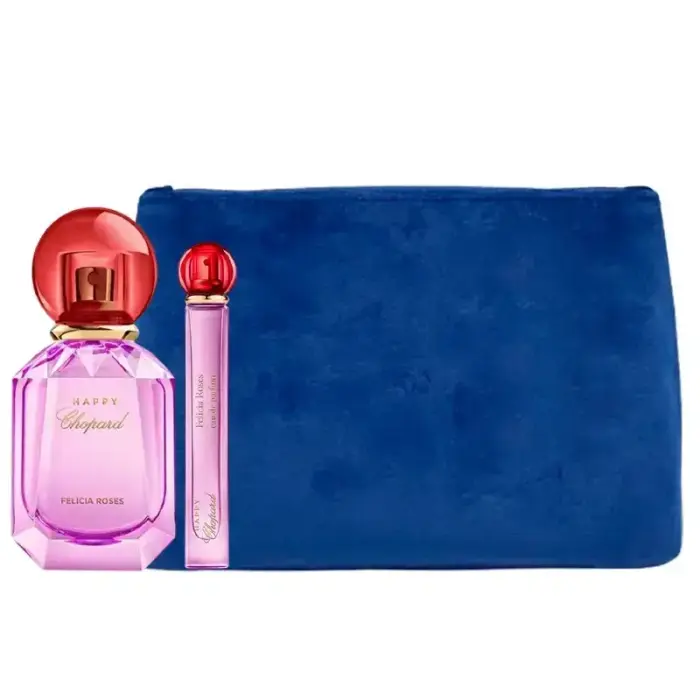 Chopard Happy Felicia Roses Luksuslik parfüümikomplekt naistele: parfüümvesi 100 ml + parfüümvesi 10 ml + sinine sünteetilisest nahast kosmeetikakott