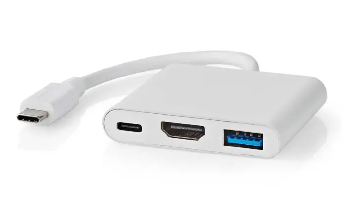 NEDIS USB 3.2 Gen 1 Adapter/ USB-C zástrčka - USB-A Socket/Outlet - USB-C Socket/Outlet/ output HDMI/ white/ box/ 10 cm