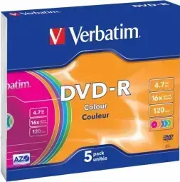 Verbatim DVD-R 4.7GB 16x цветные, 5 шт. в тонком футляре