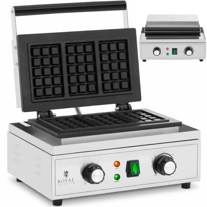 Rectangular Waffle Maker for 3 Belgian Waffles, TEFLON, 1500 W