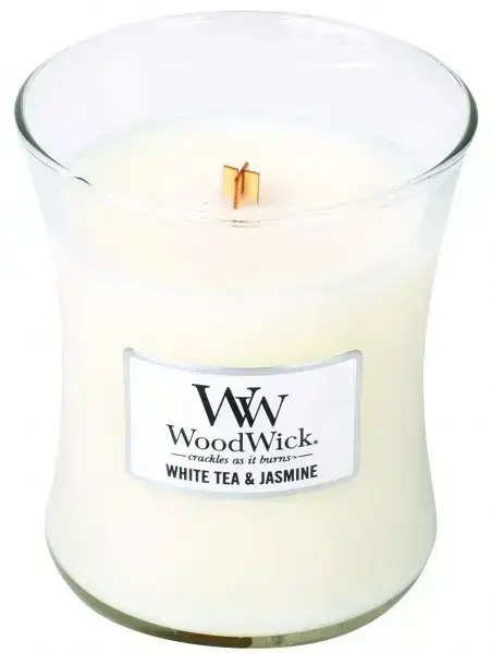 WoodWick White Tea & Jasmine aromātiskā svece ar koka degli 275 g