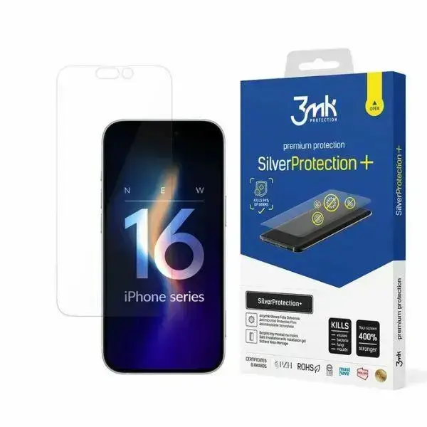 3mk SilverProtect+ iPhone 16 Plus 6.7" mitrā veidā uzstādāma antibakteriāla aizsargplēve