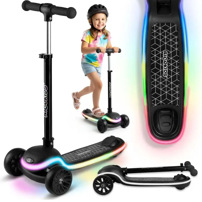 Трехколесный детский самокат-балансир Ricokids Leddi с LED - черный
