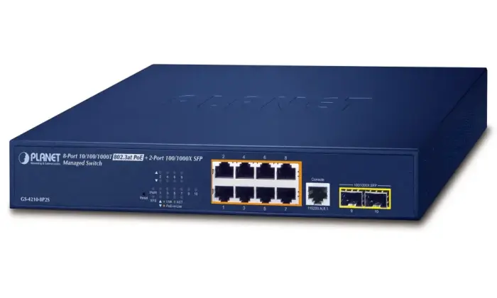 PLANET GS-4210-8P2S PoE switch L2/L4, 8x GbE RJ-45, 2x SFP, 8x 802.3at do 120W, Web/SNMP v3, extend mód 10Mb