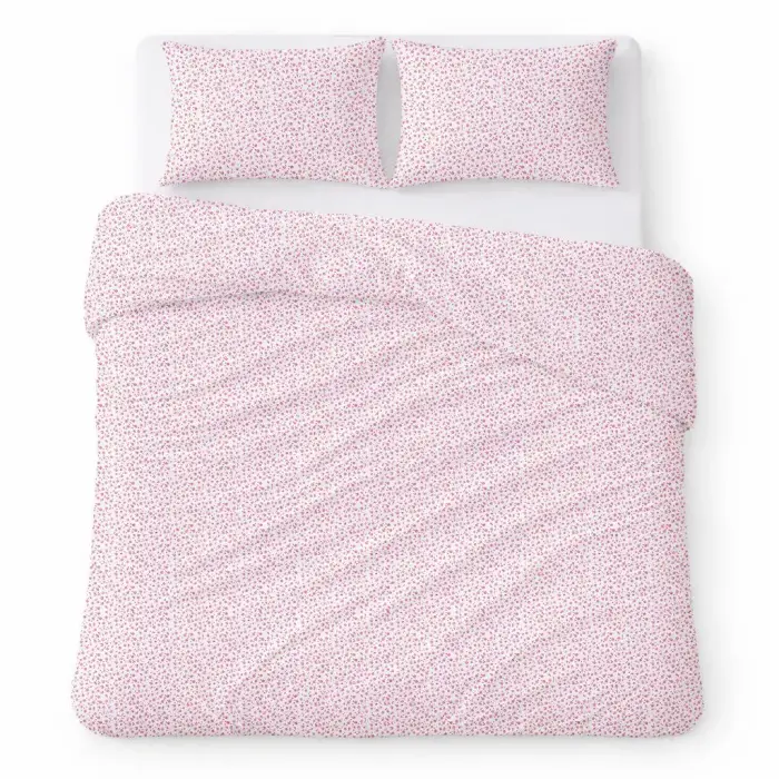 Kokvilnas gultas veļas komplekts 160x200 cm, balts ar maziem sarkaniem ziediem - COTTON HOME