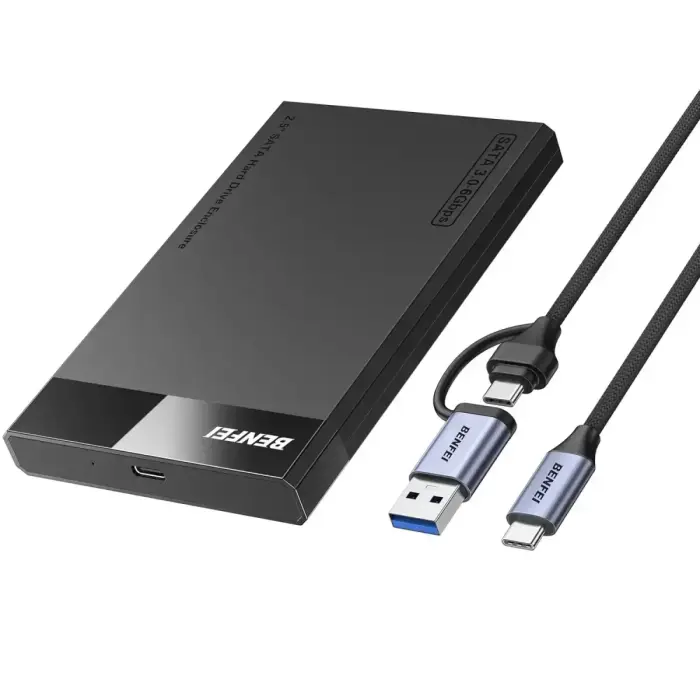 BENFEI SSD diskdziņa korpuss 2.5 collu SATA SSD USB-C USB-A ar UASP SATA III atbalstu, melns