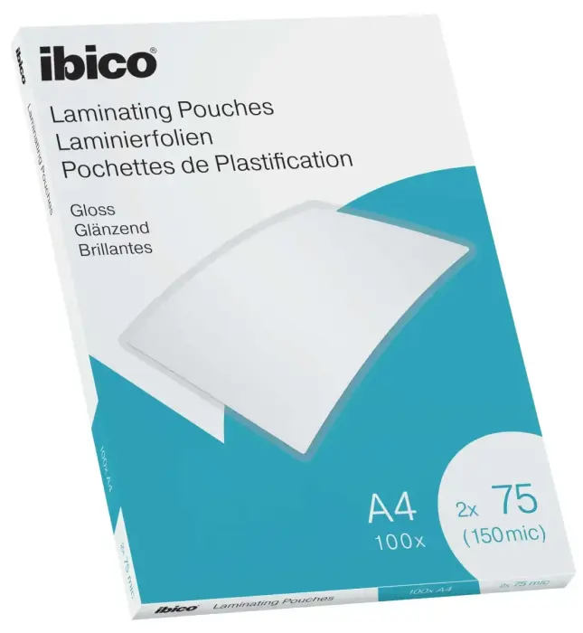Ibico laminēšanas kabatiņas, A4, 216x303 mm, 75 mikroni, 100 gab./pakā, glancētas A4