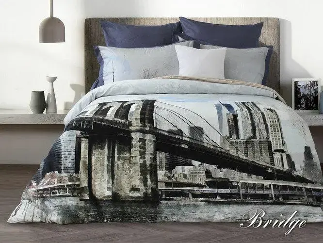 Satīna gultas veļas komplekts 220x200 cm Brooklyn Bridge pelēks grafīta Lusso