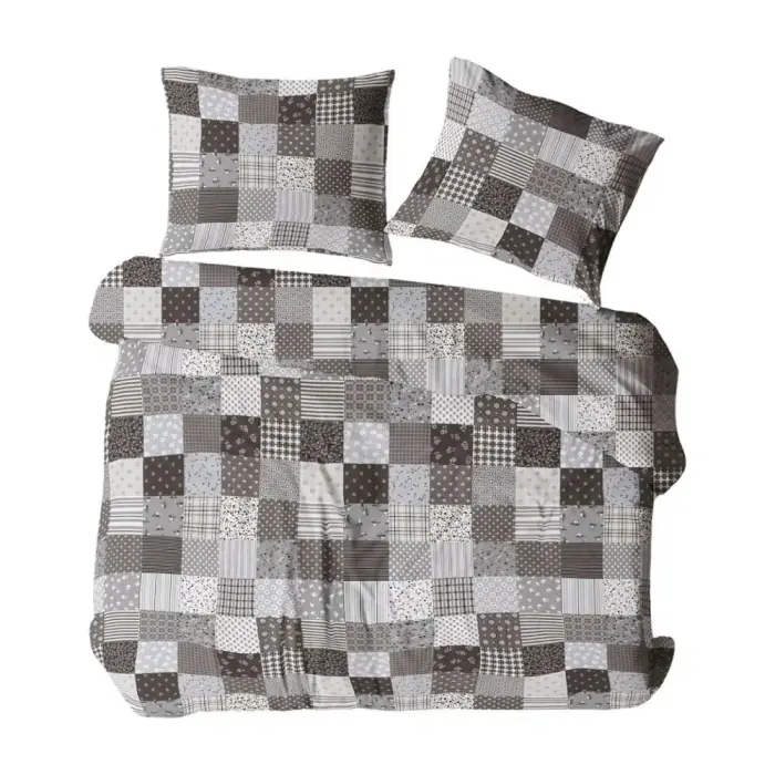 Flannel bedding set Komfort 160x200 cm, grey/brown, checked