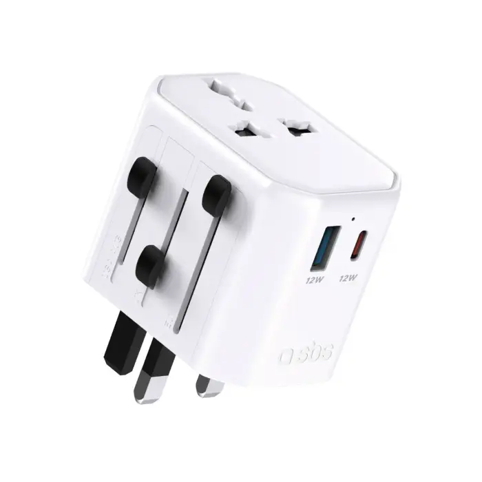 SBS Universalus kelioninis adapteris USB-C USB-A EU UK US AUS - Baltas