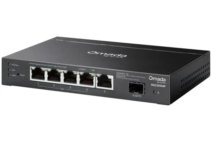 TP-Link SG2206MP 6-Port Gigabit Switch, 4x Gigabit PoE, 1x LAN, 1x SFP, 63W budget