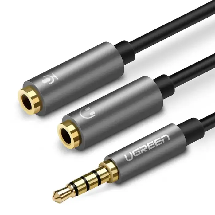Ugreen 3.5мм Mini Jack AUX разветвитель для наушников + стерео микрофон 20см серебристый