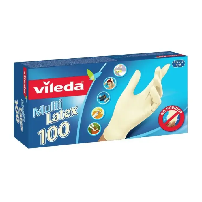 Vileda naturaalsest lateksist kindad S/M 100 tk