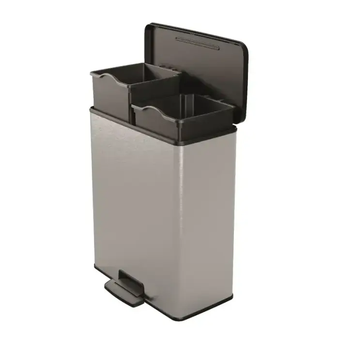 Metāla pedāļu atkritumu tvertne Deco Bin Duo 26+26L, Sudraba