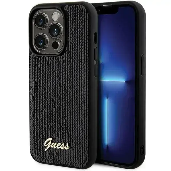 Guess Sequin Script Metal Hardcase for iPhone 13 Pro Max - Black