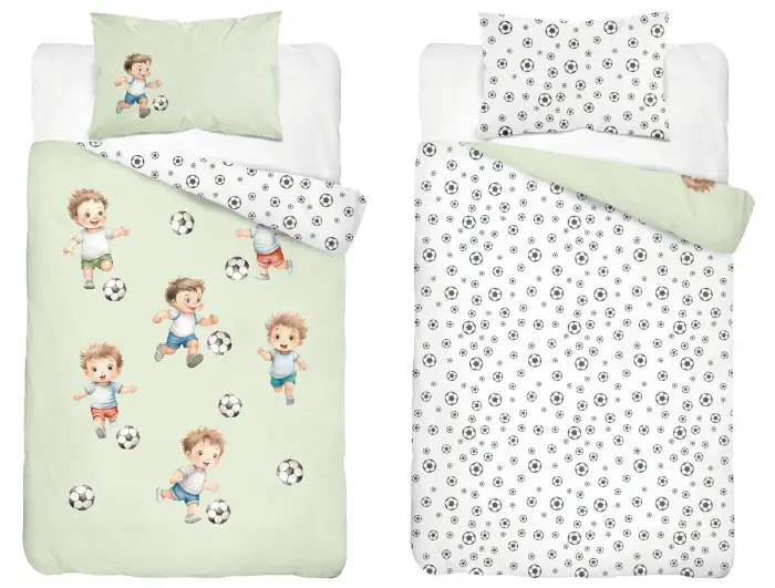 MAYAMOO Vaikišku patalynės komplektas iš medvilnės 100x135 cm - Futbolas, Mėtos