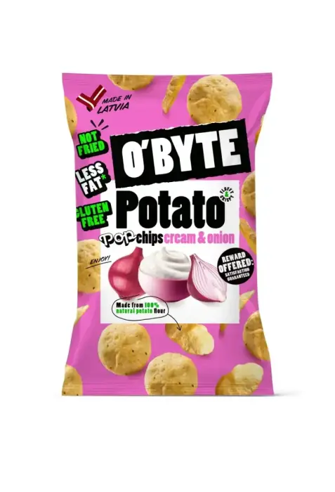 O'BYTE Bulvių traškučiai su grietinės ir svogūnų skoniu 90g