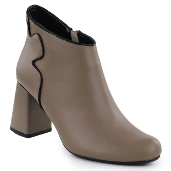 Elegant beige leather ankle ботинки with a block heel Jezzi OLI21-2 - Buty: 36