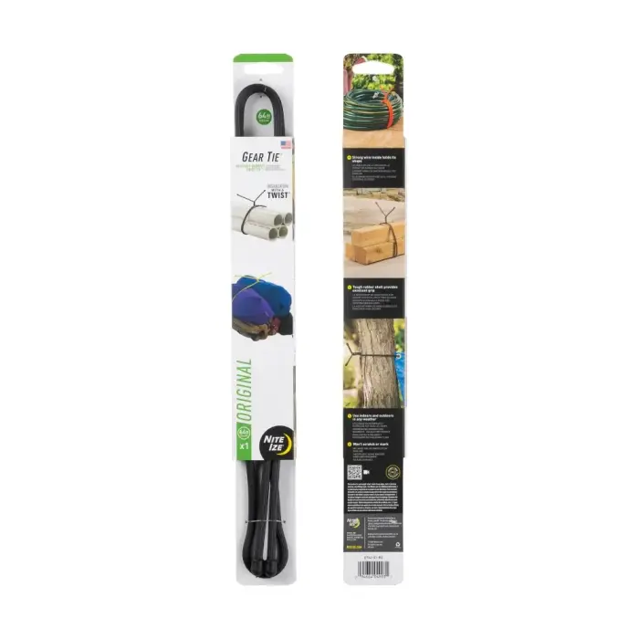 Nite Ize Gear Tie 64" oriģinālā savilcējsaite – divu iepakojums – melna