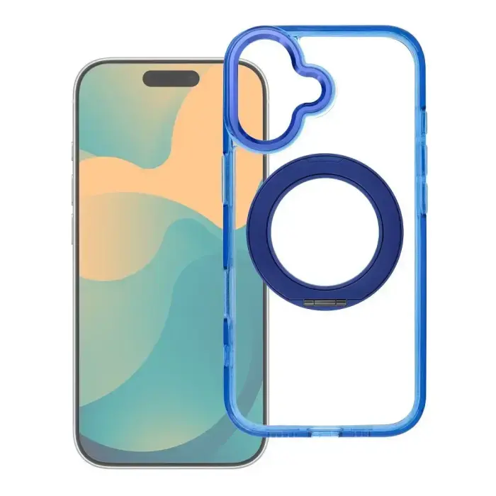 Case for iPhone 15 Pro Frame Circle Stand compatible with MagSafe navy blue
