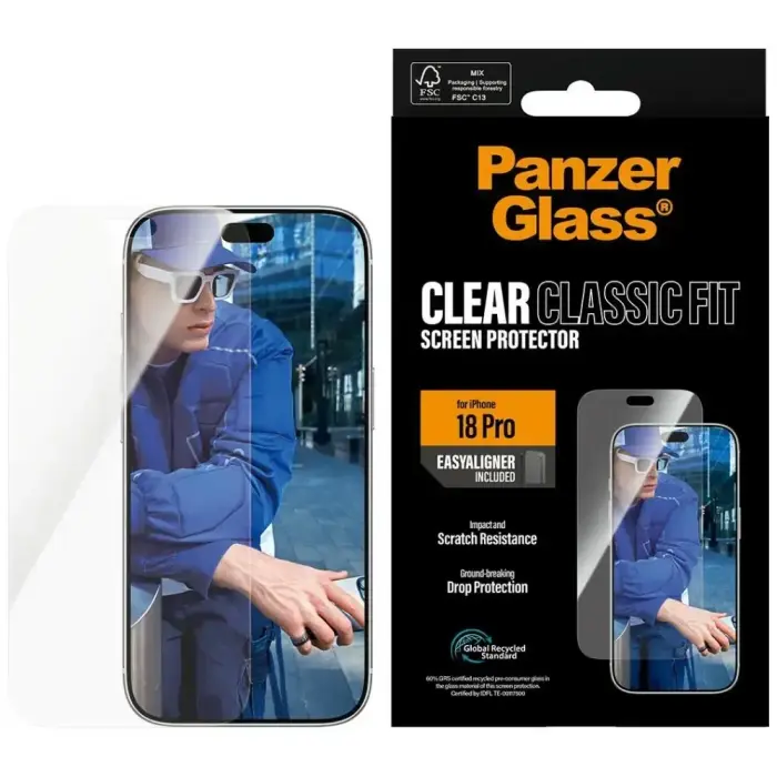 Tempered glass PanzerGlass Ultra-Wide Fit w. EasyAligner for iPhone 18 Pro