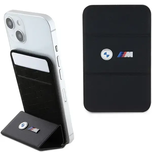 BMW Wallet Card Slot Stand Case dėklas skirtas iPhone, MagSafe M Edition Collection, juodas