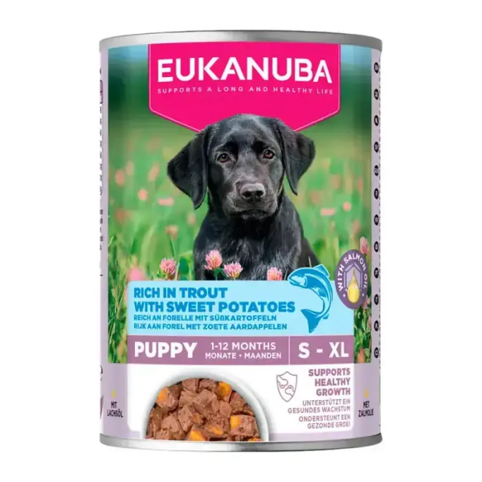 Eukanuba влажный корм для щенков – форель и сладкий картофель 400г