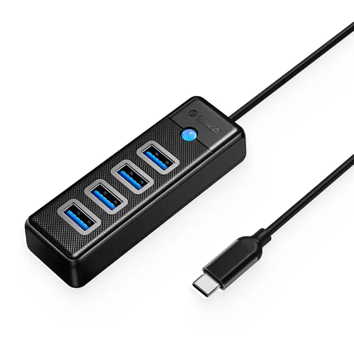 Orico PW4U-C3 USB-C Hub - 4x USB-A - Melns