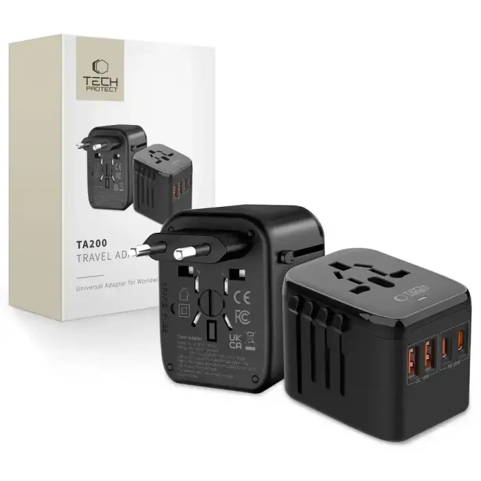 Tech-Protect TA200 EU | UK | US | AU Travel Adapter – Black