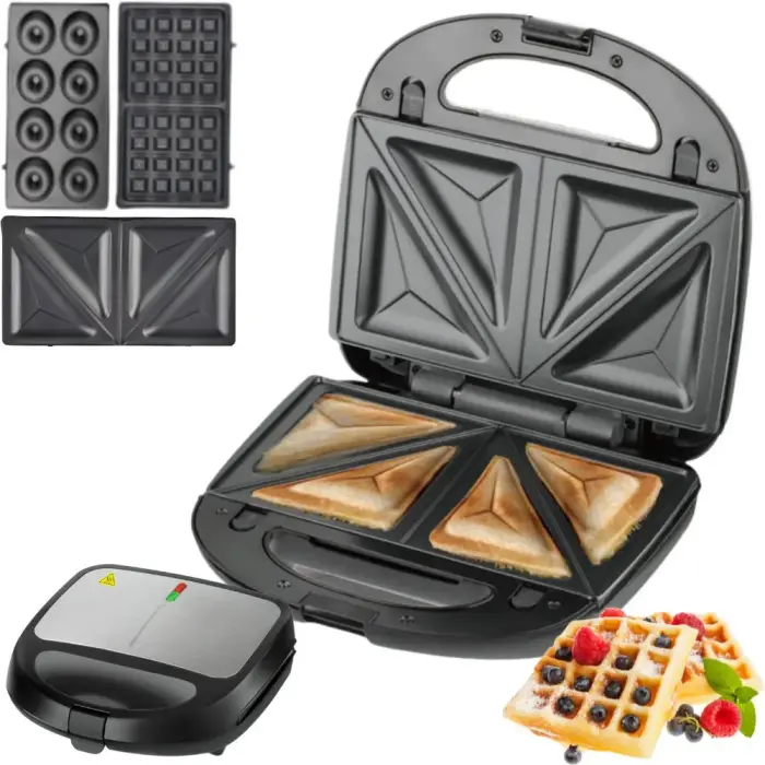 3-in-1 sandwich maker – waffles, donuts, interchangeable plates, 850 W