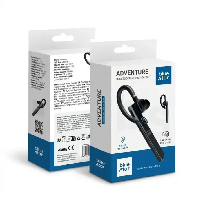Blue Star Adventure Wireless Mono Headset, Black