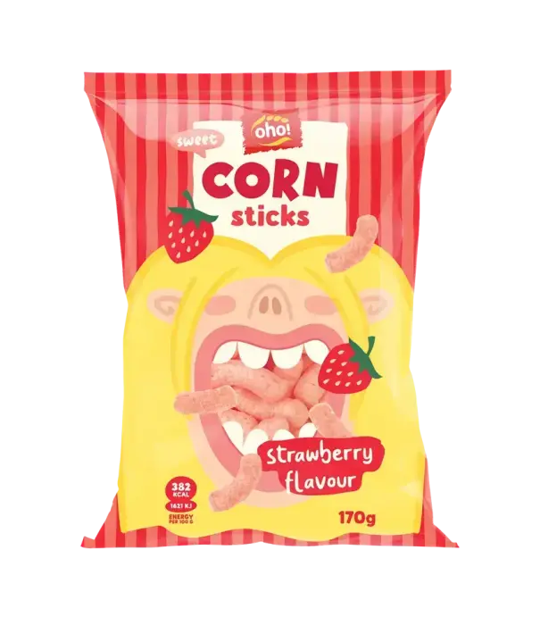 Oho kukurūzas nūjiņas ar zemeņu garšu 170g