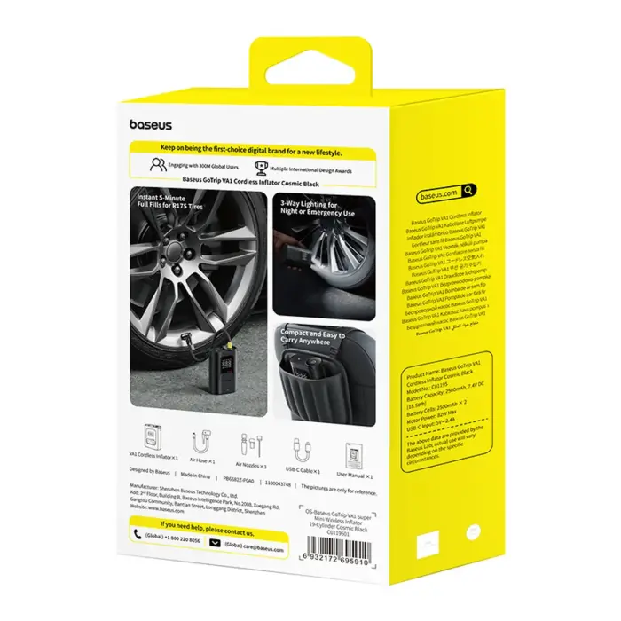 Baseus GoTrip VA1 Super Mini Wireless Air Compressor 82W 150PSI – Black Photo