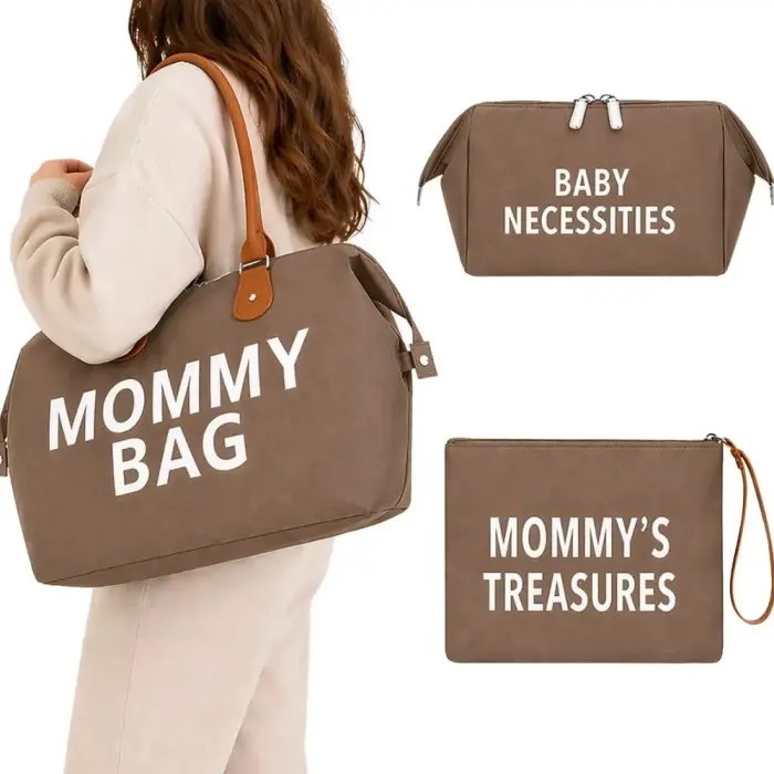 Mammas somiņa „mommy bag“ – lielā 3-in-1 komplekts: organizators, kosmētikas somiņa + nodaļas