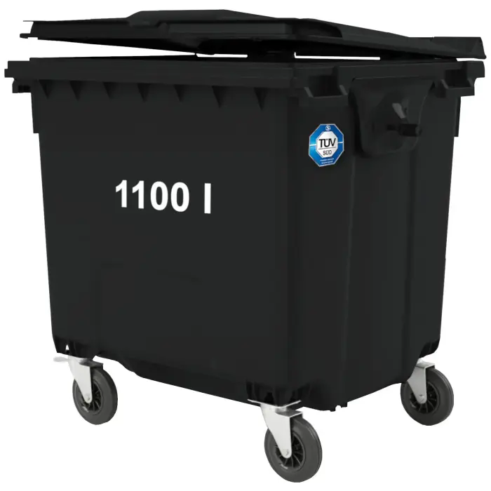Atkritumu konteiners 1100L, EN 840-2, Melns