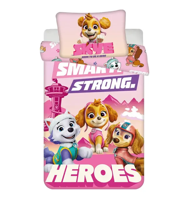 Kokvilnas gultas veļas komplekts 100x135 cm Paw Patrol PP558 Rozā